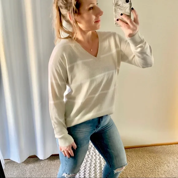 | loft • bridgette neutral stripe sweater • small | - Picture 2 of 7